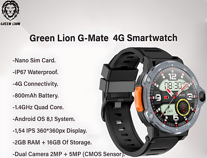ساعت هوشمند سیم کارت خور و دوربین دار ضدآب گرین لاین مدل Green Lion G-Mate 4G