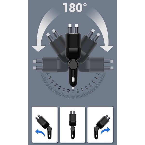 شارژر فندکی خودرو 30 وات مدل WUW C221 با دو پورت USB و Type-C و طول کابل 80 سانتیمتر