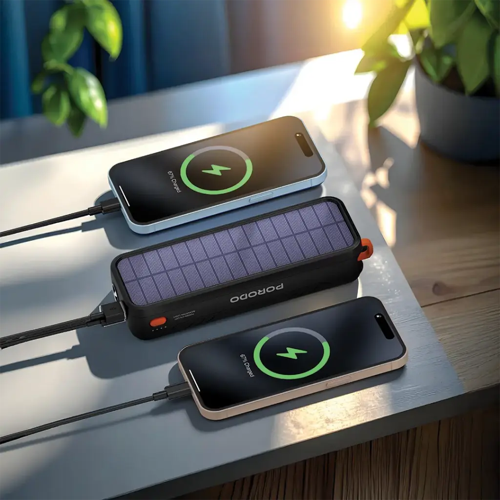 پاور بانک خورشیدی پرودو ظرفیت 20000 میلی آمپر ساعت مدل Porodo Solar Powered PDPBAS149