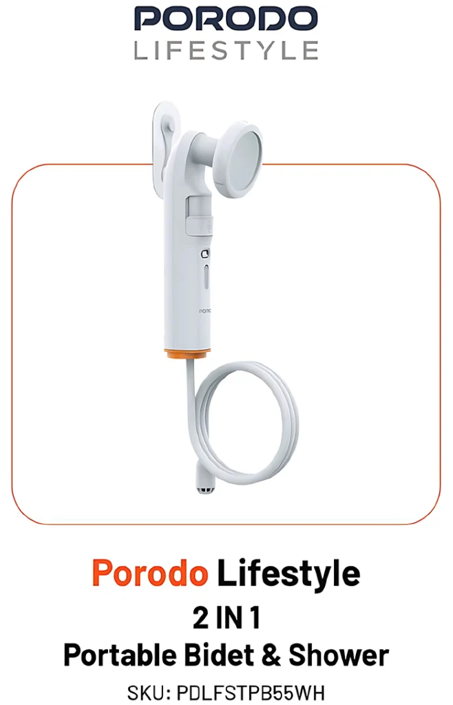 خودشور و دوش شارژی سفری پرودو Porodo Portable Bidet & Shower with Detachable Nozzles PDLFSTPB55