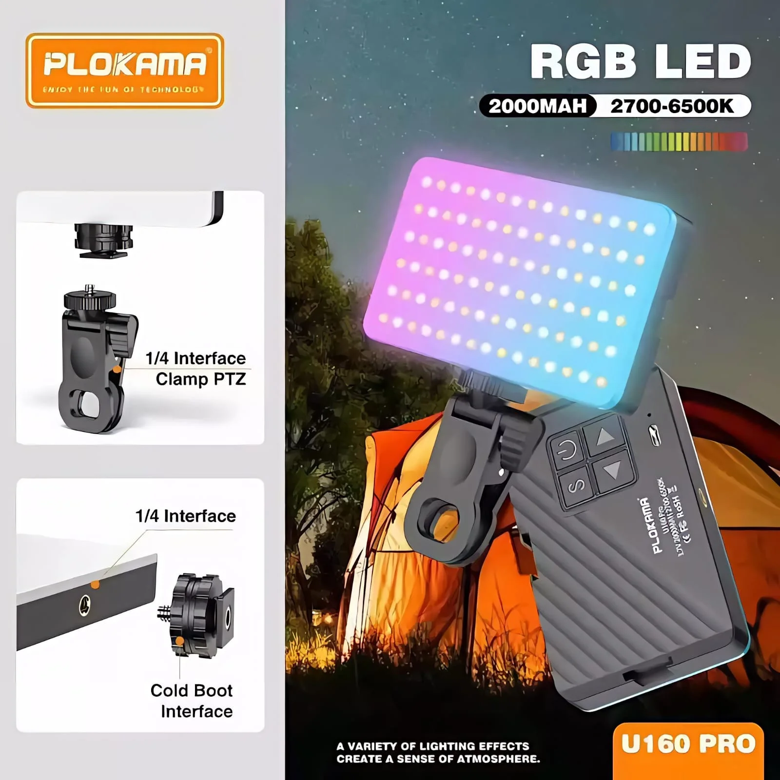 پنل نور قابل شارژ Plokama U160 Pro RGB