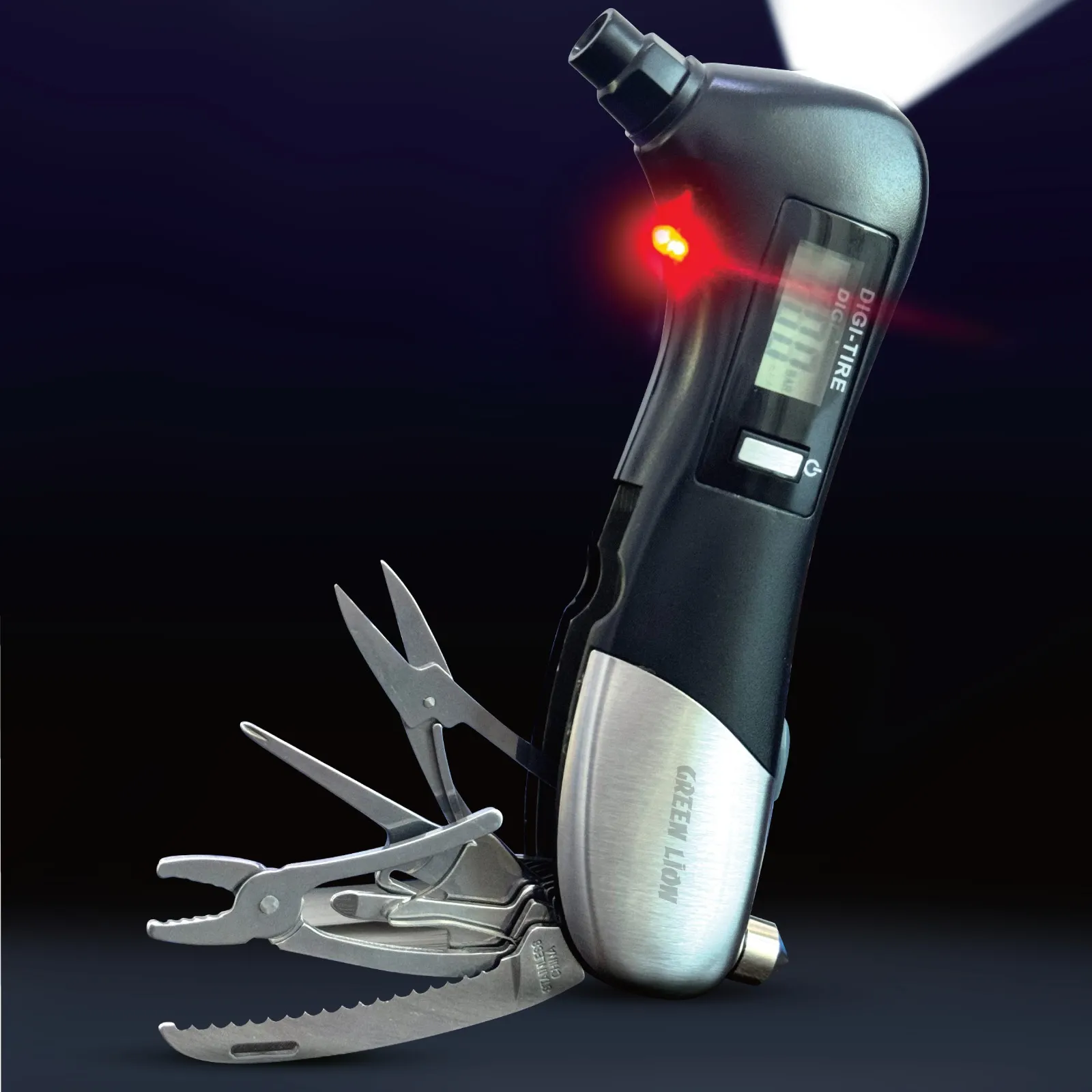 فشارسنج دیجیتال لاستیک 9 کاره گرین لاین Digital Tire Pressure Gauge Rescue Tool