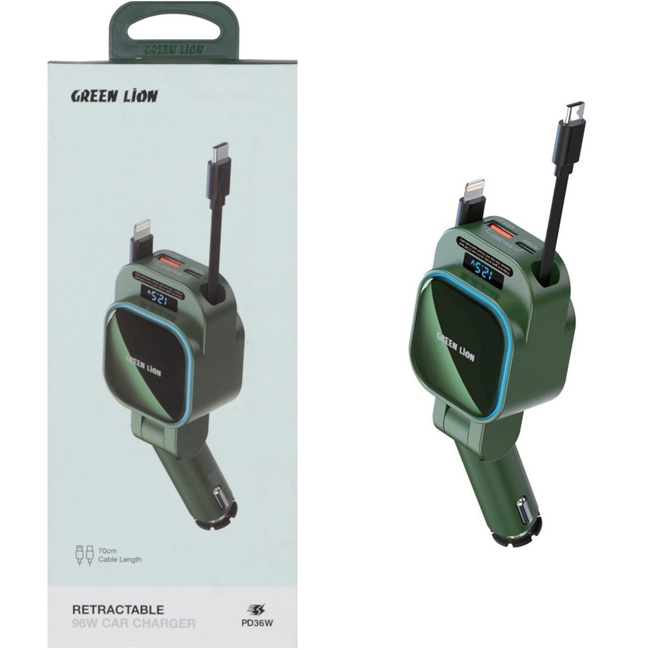 شارژر فندکی فست شارژ ماشین 96 وات USB، Type-C و Lightning گرین لاین