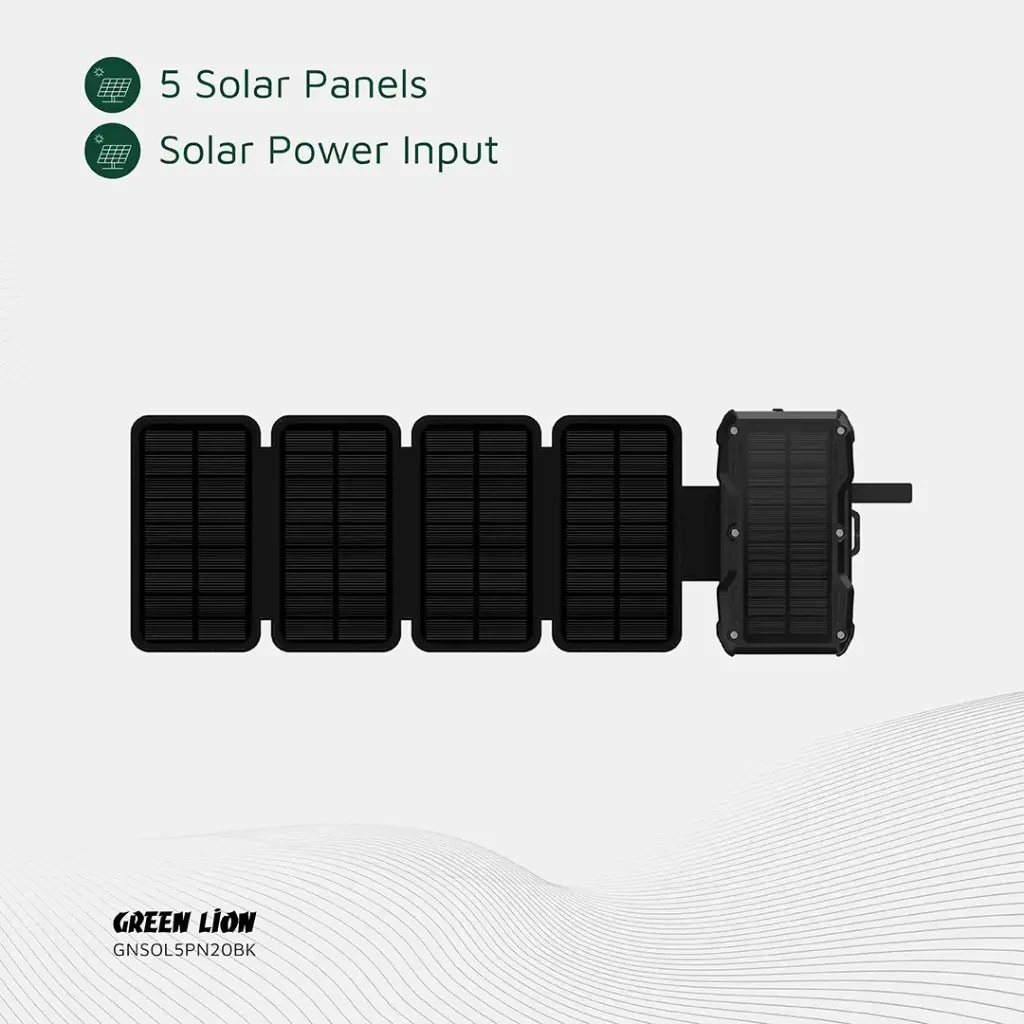 پاوربانک خورشیدی گرین لاین 20 هزار آمپر مدل Solar 5-Panel GL-PX27