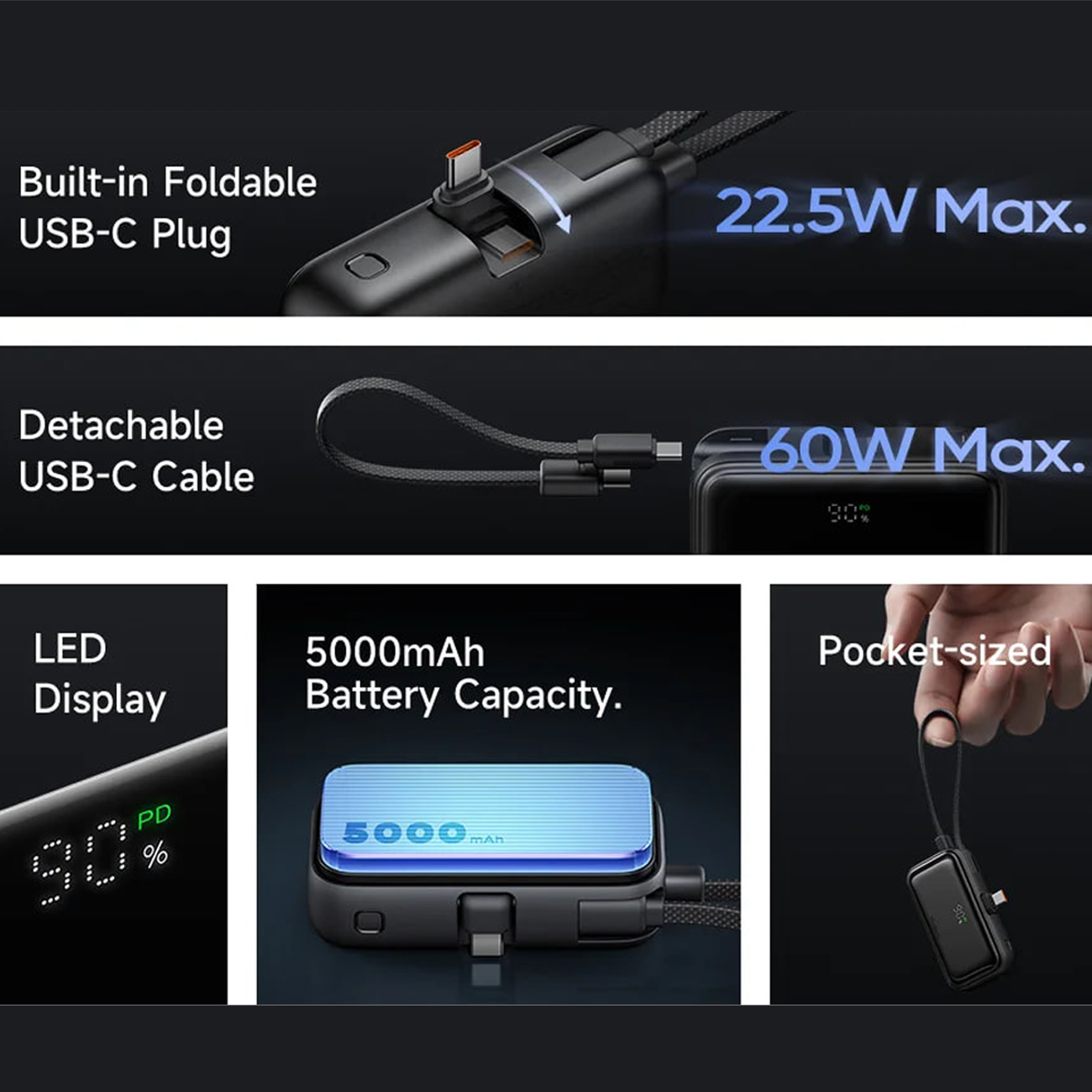 پاور بانک فست شارژ 5000 تایپ‌سی 22.5 وات مک‌دودو MC-7760