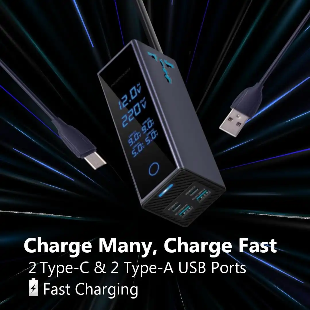 اینورتر فندکی USB و تایپ‌سی 300 وات پاورولوژی مدل PWCUQC044