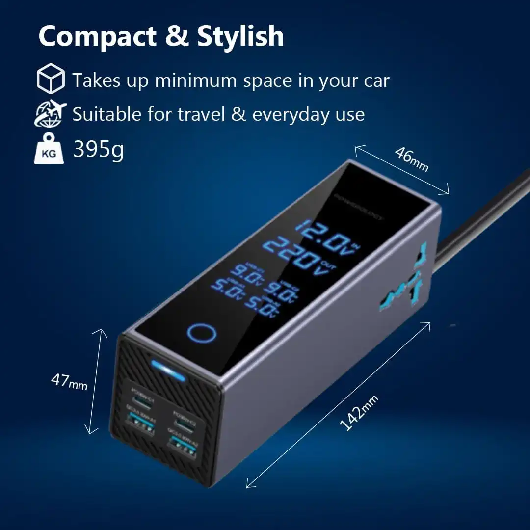 اینورتر فندکی USB و تایپ‌سی 300 وات پاورولوژی مدل PWCUQC044