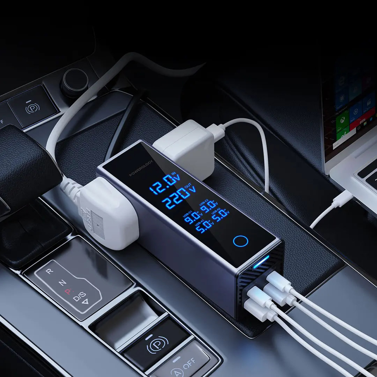 اینورتر فندکی USB و تایپ‌سی 300 وات پاورولوژی مدل PWCUQC044
