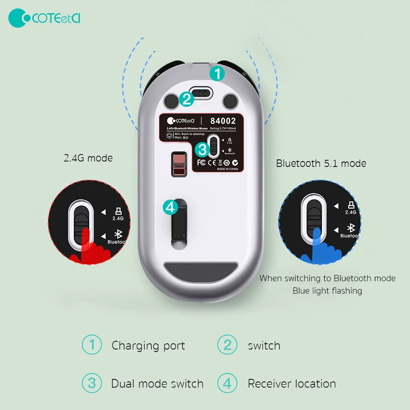 موس بی سیم دو حالته شارژی کوتسی مدل Coteetci Mouse 84002-TS