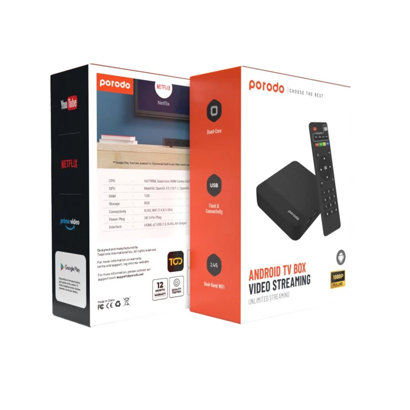 Porodo TV Box Video Streaming PD-ANDTVBBK اندروید باکس پرودو