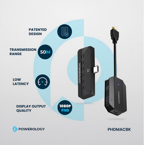 دانگل بی سیم HDMI به Type C پاورولوژی مدل PHDMACBK