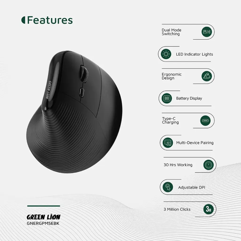موس ورتیکال شارژی بیسیم گرین لاین مدل Ergo Grip