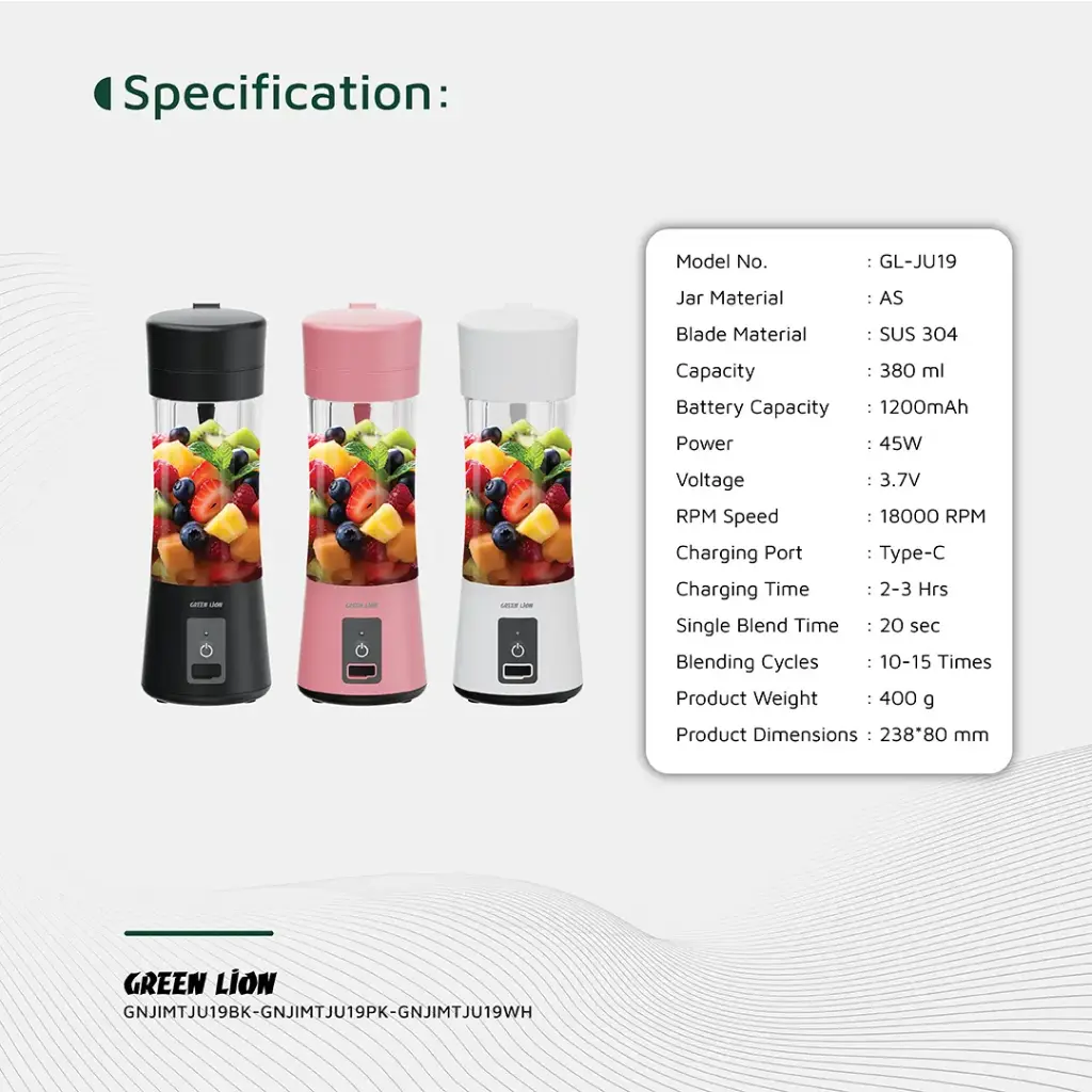 مخلوط کن شارژی گرین لاین مدل Juice Mate