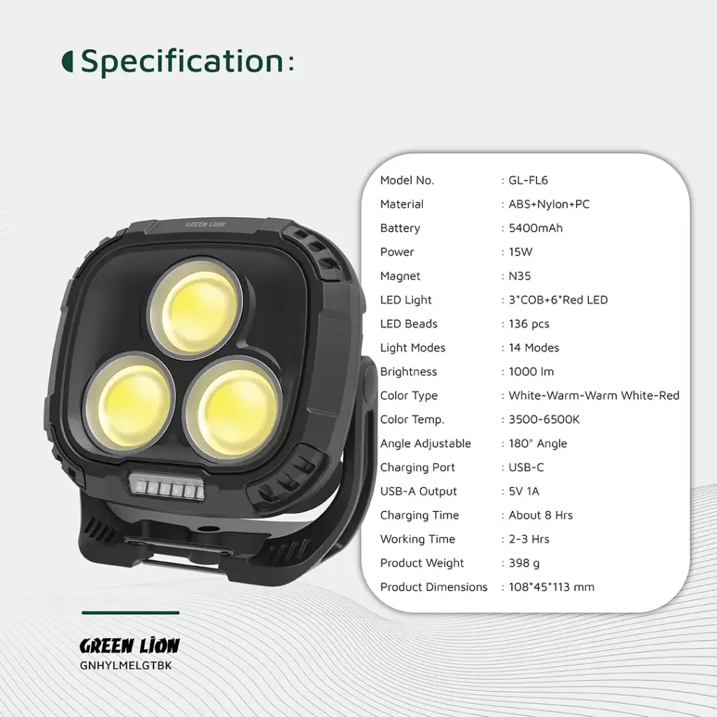 چراغ کمپینگ 1000 لومن گرین لاین مدل Green Lion Hyper Lume