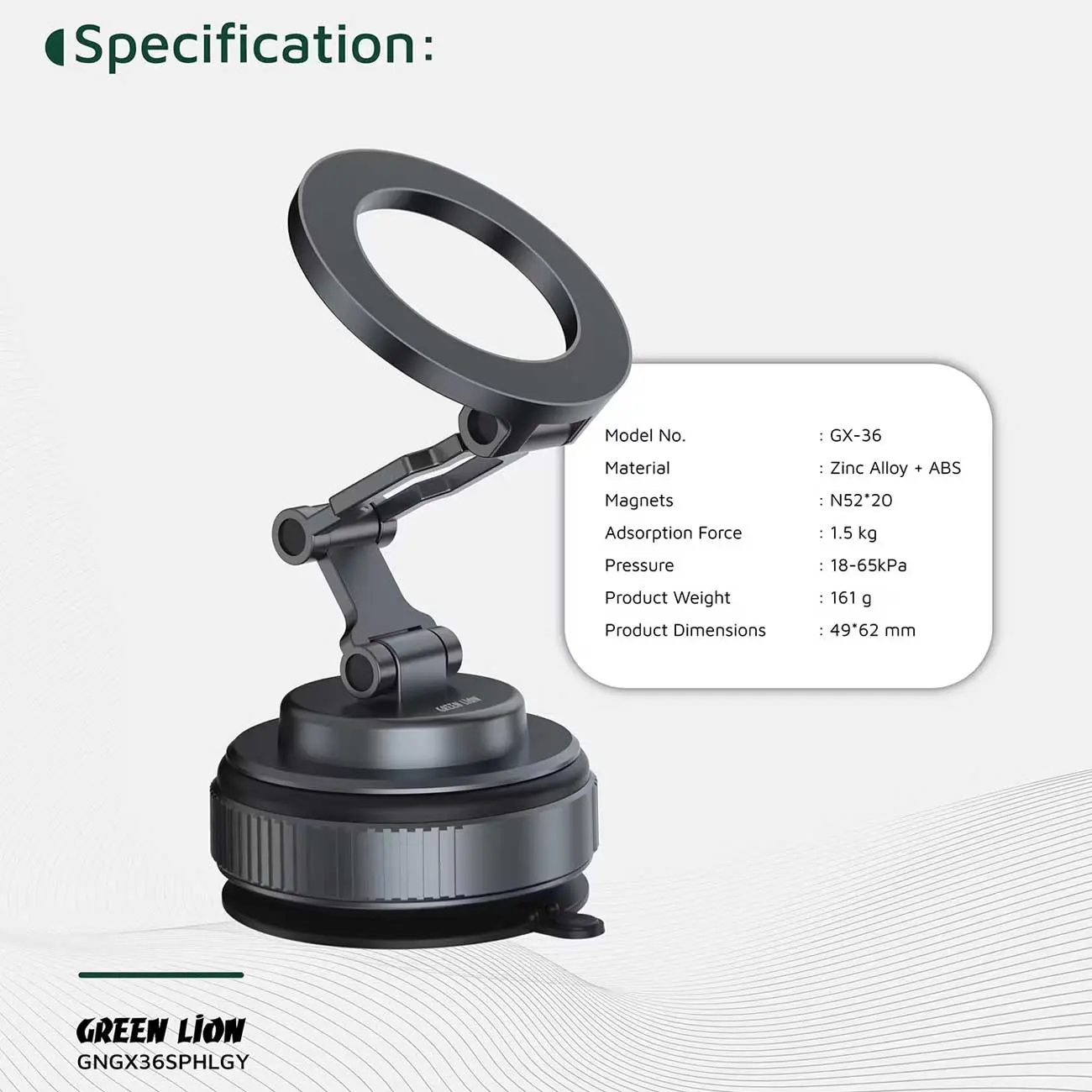 هولدر موبایل وکیومی مگ سیف گرین لاین مدل GX-36 SUCTION