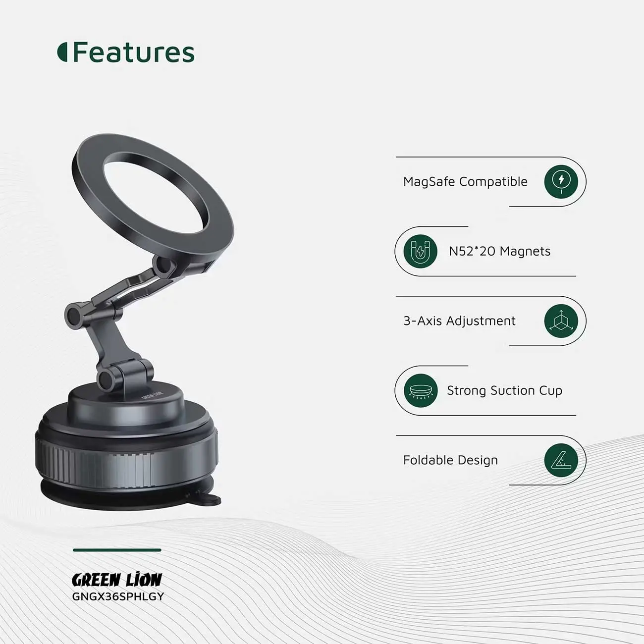 هولدر موبایل وکیومی مگ سیف گرین لاین مدل GX-36 SUCTION