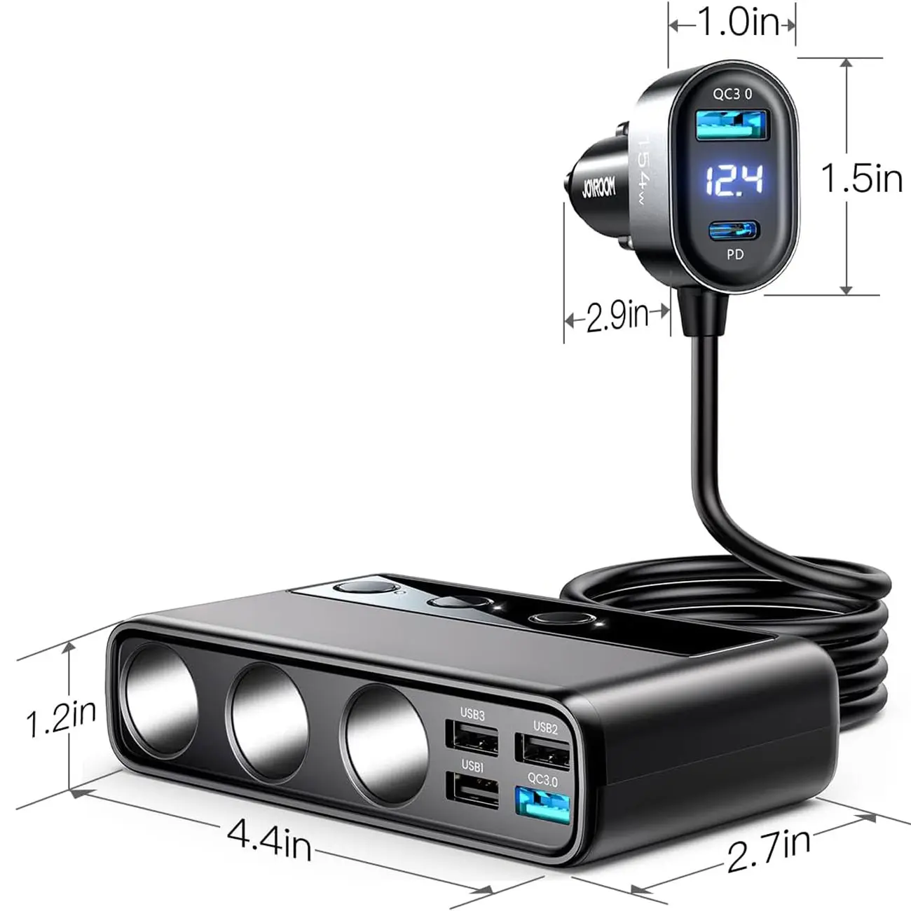 شارژر فندکی فست شارژ ماشین 210 وات تایپ‌سی و یو‌اس‌بی جویرم مدل JR-CL06