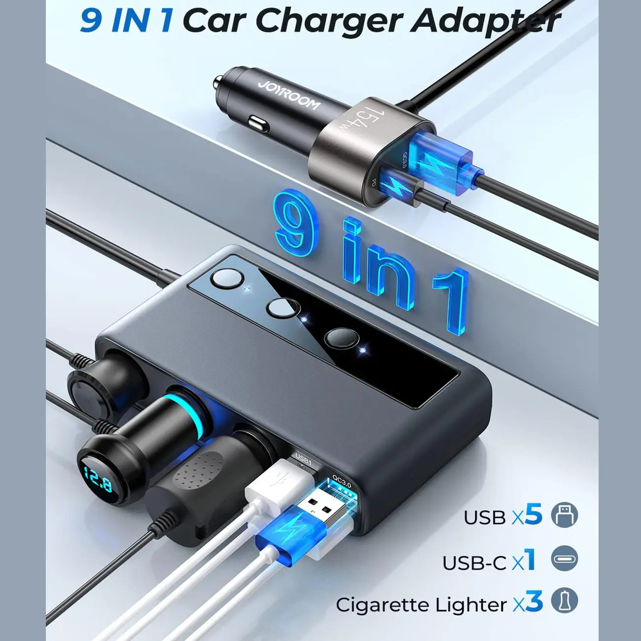 شارژر فندکی فست شارژ ماشین 210 وات تایپ‌سی و یو‌اس‌بی جویرم مدل JR-CL06
