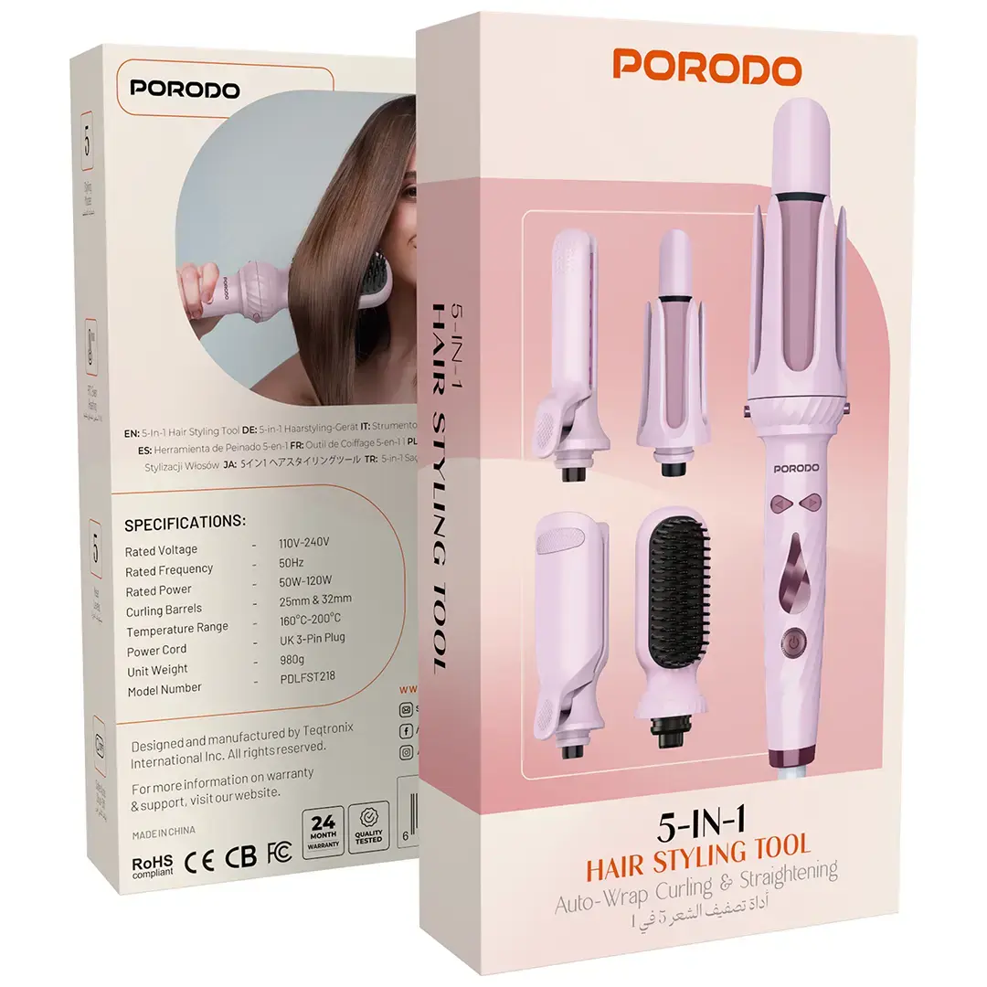 ابزار حالت دهنده مو 5 در 1 پرودو مدل Porodo PDLFST218 - با قابلیت پیچش خودکار فر و صاف کردن
