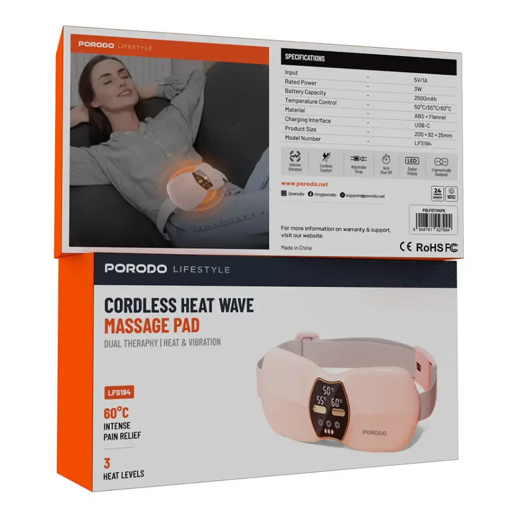 ماساژور و گرم کننده قاعدگی پرودو مدل CORDLESS HEAT WAVE | درمان دوگانه گرما و ارتعاش