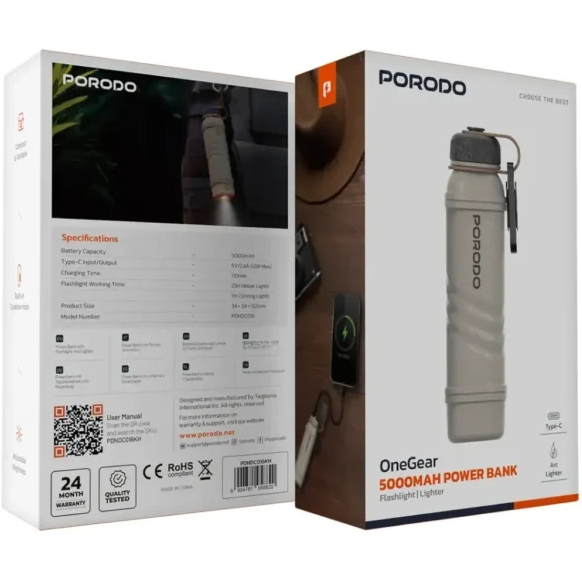 پاوربانک 5000 پرودو همراه با فندک و چراغ قوه مدل OneGear