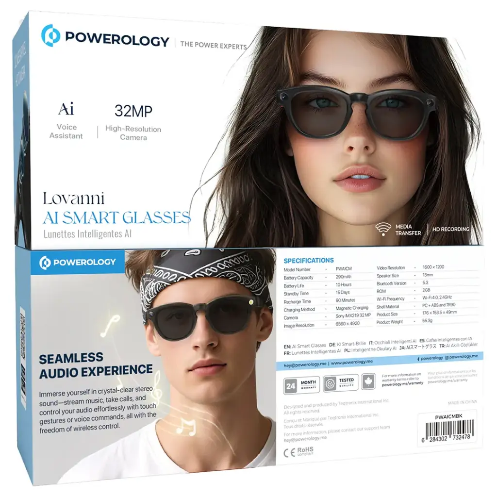 عینک آفتابی هوشمند دوربین دار پاورولوژی مدل Powerology Lovanni
