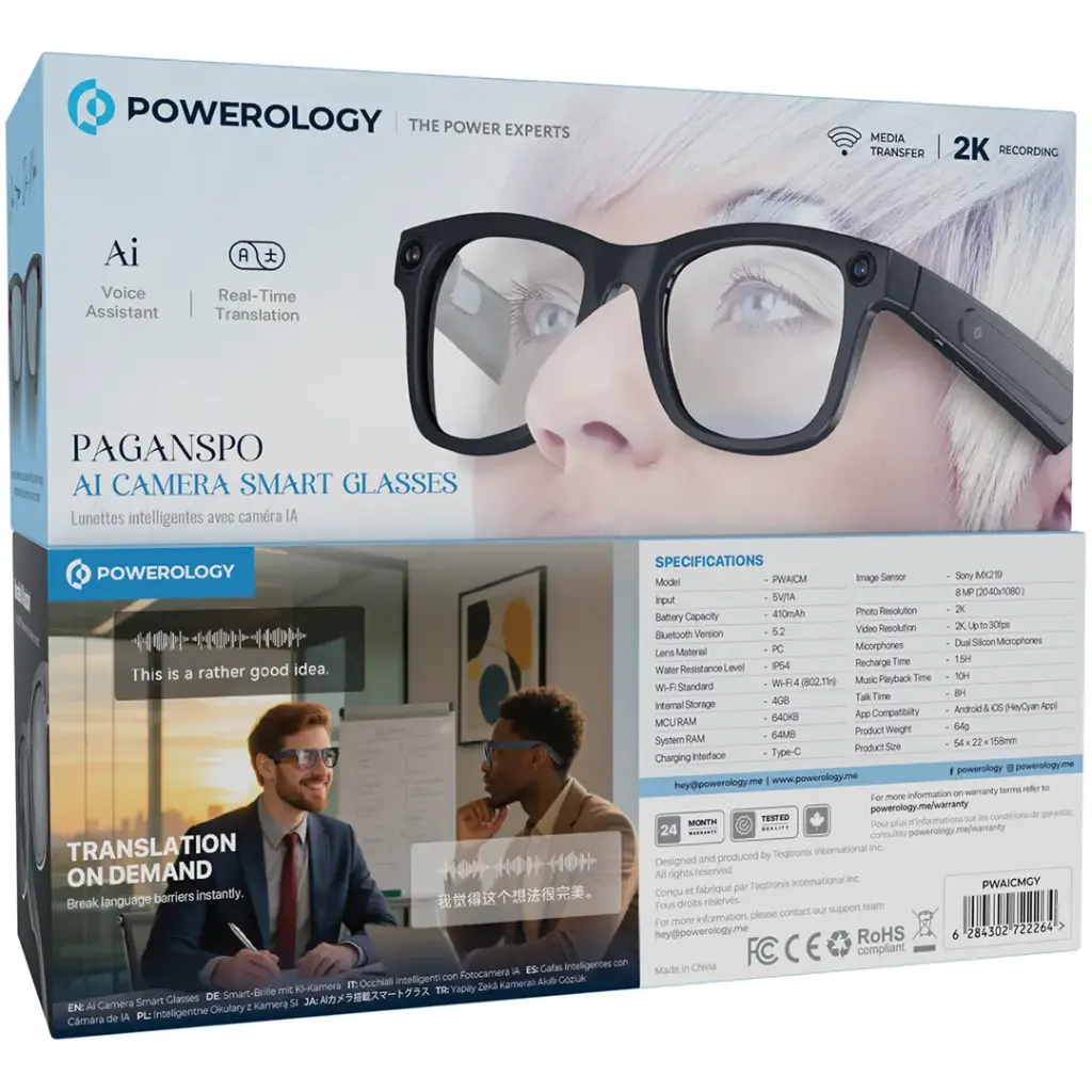 عینک آفتابی هوشمند دوربین دار پاورولوژی مدل Powerology PAGANSPO