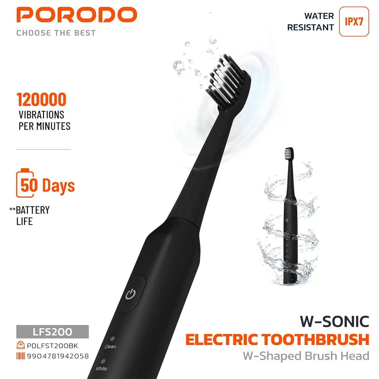 مسواک برقی پرودو مدل PORODO W‑Sonic PDLFST200 با 5 حالت شستشو