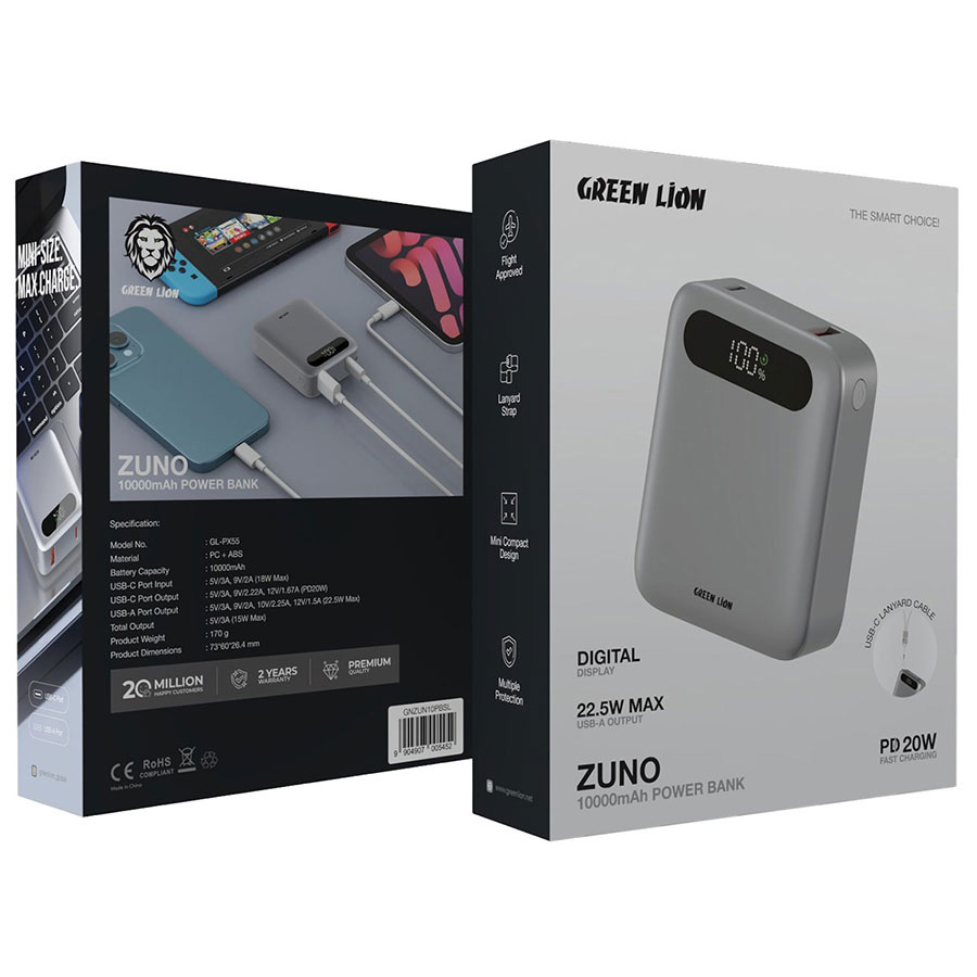 پاوربانک 22.5 وات 10000 گرین لاین مدل Green Lion Zuno