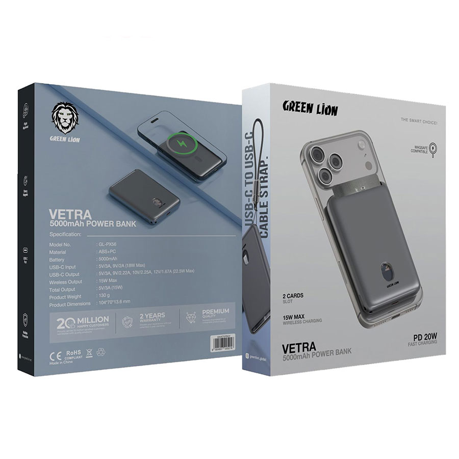 پاوربانک 5000 مگ سیف و جاکارتی گرین لاین مدل Green Lion Vetra