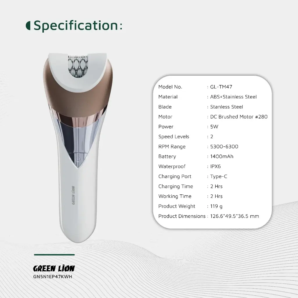 کیت اپیلاتور بی‌سیم 5 در 1 گرین لاین مدل GN5N1EP47KWH