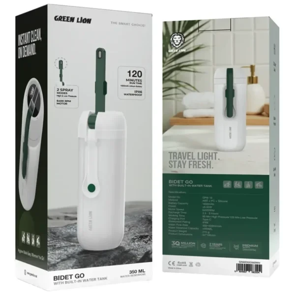 Green Lion Bidet GO With Built-IN Water tank 350ML GNBIDGO350WH - سردوش و بیده شارژی جیبی گرین لاین