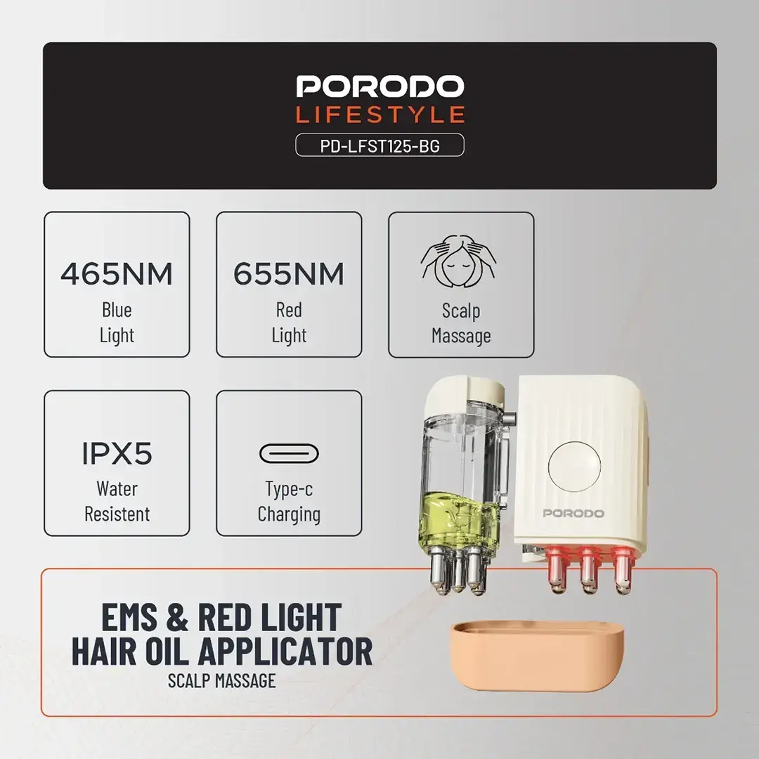اپلیکاتور روغن تراپی مو و ماساژور پوست سر پرودو PORODO EMS & RED LIGHT HAIR OIL APPLICATOR