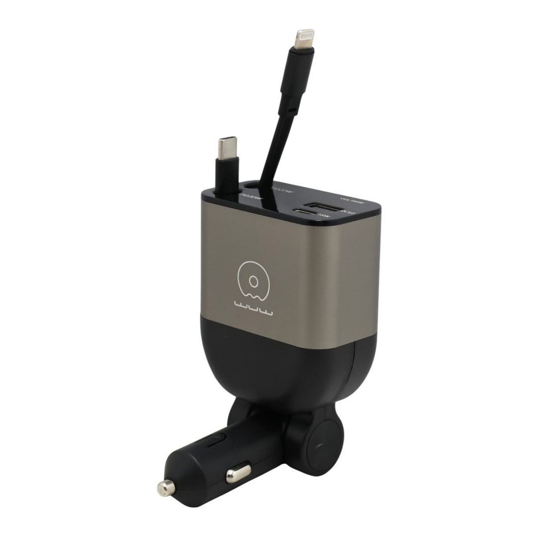 شارژر فندکی خودرو 30 وات مدل WUW C221 با دو پورت USB و Type-C و طول کابل 80 سانتیمتر