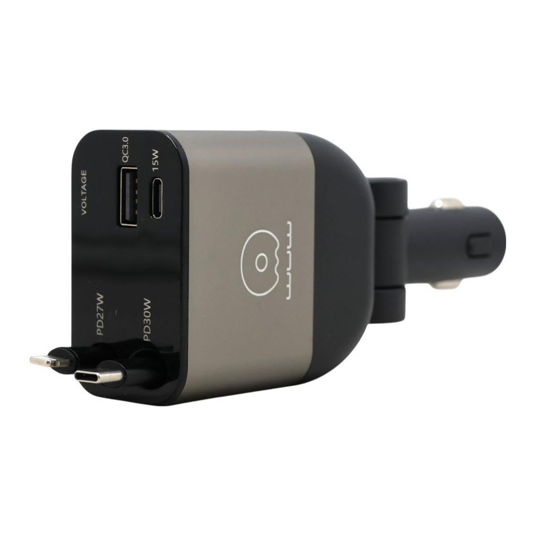 شارژر فندکی خودرو 30 وات مدل WUW C221 با دو پورت USB و Type-C و طول کابل 80 سانتیمتر