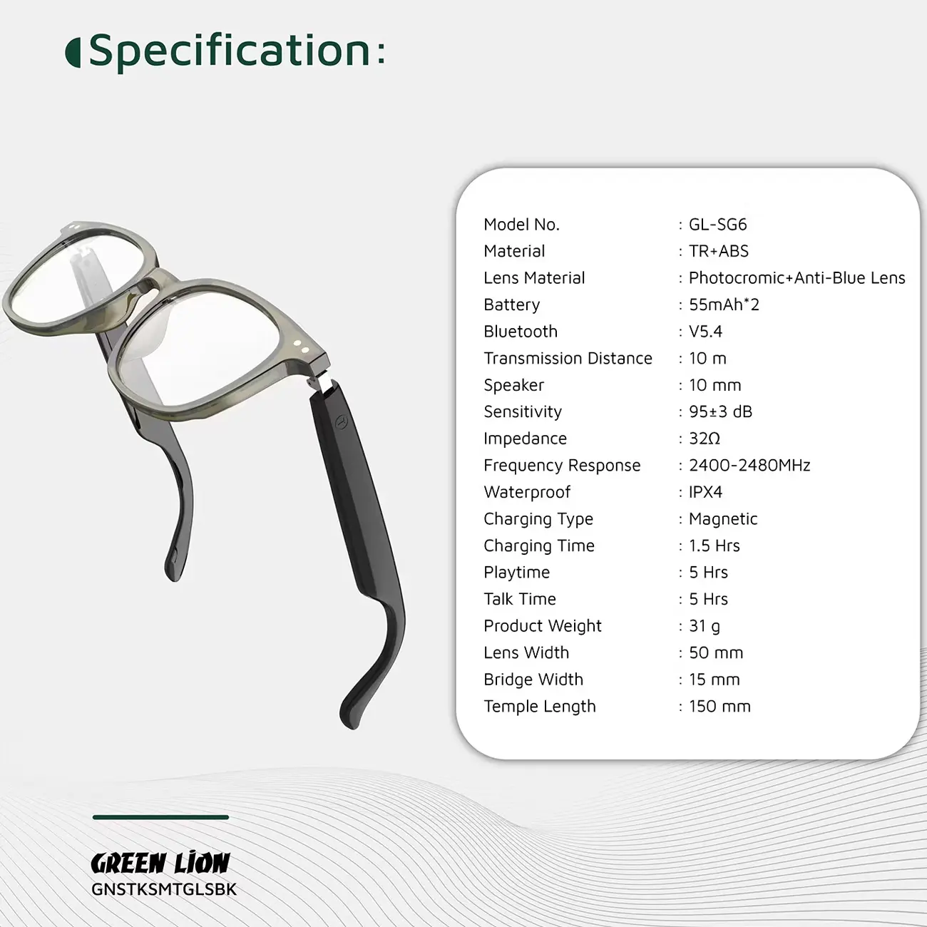 عینک فتوکرومیک هوشمند گرین لاین مدل Stockholm Smart Glasses