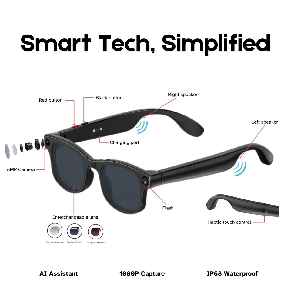 عینک هوشمند دوربین دار مدل AIMB G1 Smart Camera Glasses مجهز به هوش مصنوعی