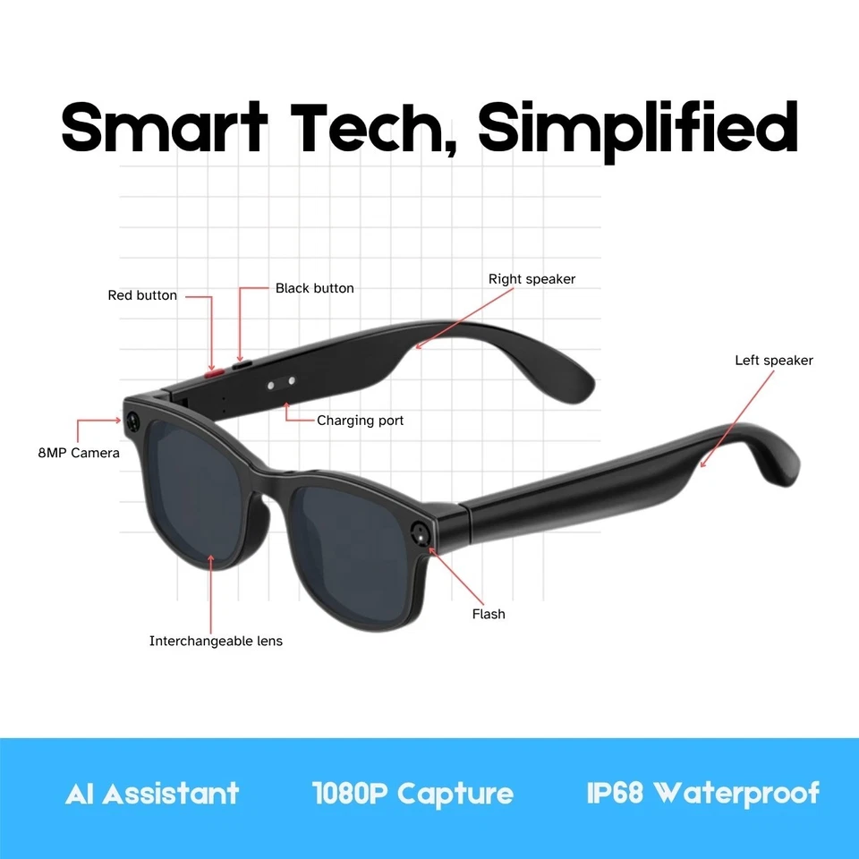 عینک هوشمند دوربین دار مدل AIMB G1 Smart Camera Glasses مجهز به هوش مصنوعی