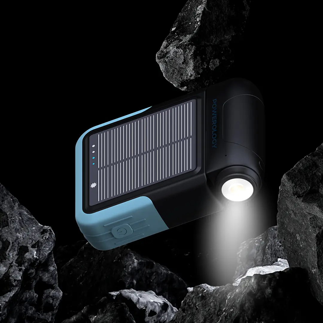 پاوربانک خورشیدی 10000 و چراغ قوه پاورولوژی Powerology Sante Solar Power Bank PPBDS05BK