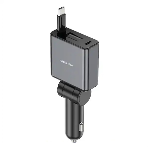 شارژر فندکی 75 وات با کابل جمع شونده گرین لاین Green Lion Retractable Car Charger GNRT75WCCGY