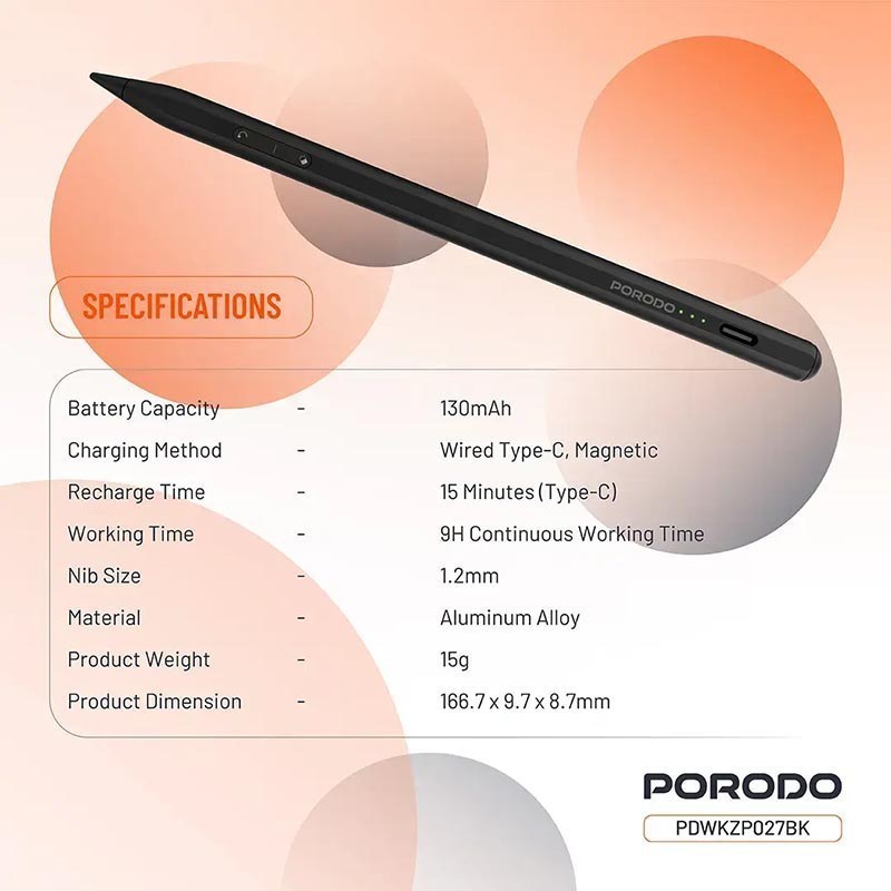 قلم هوشمند آی پد لمسی مغناطیسی پرودو مدل Porodo Magnetic Pen for ipad