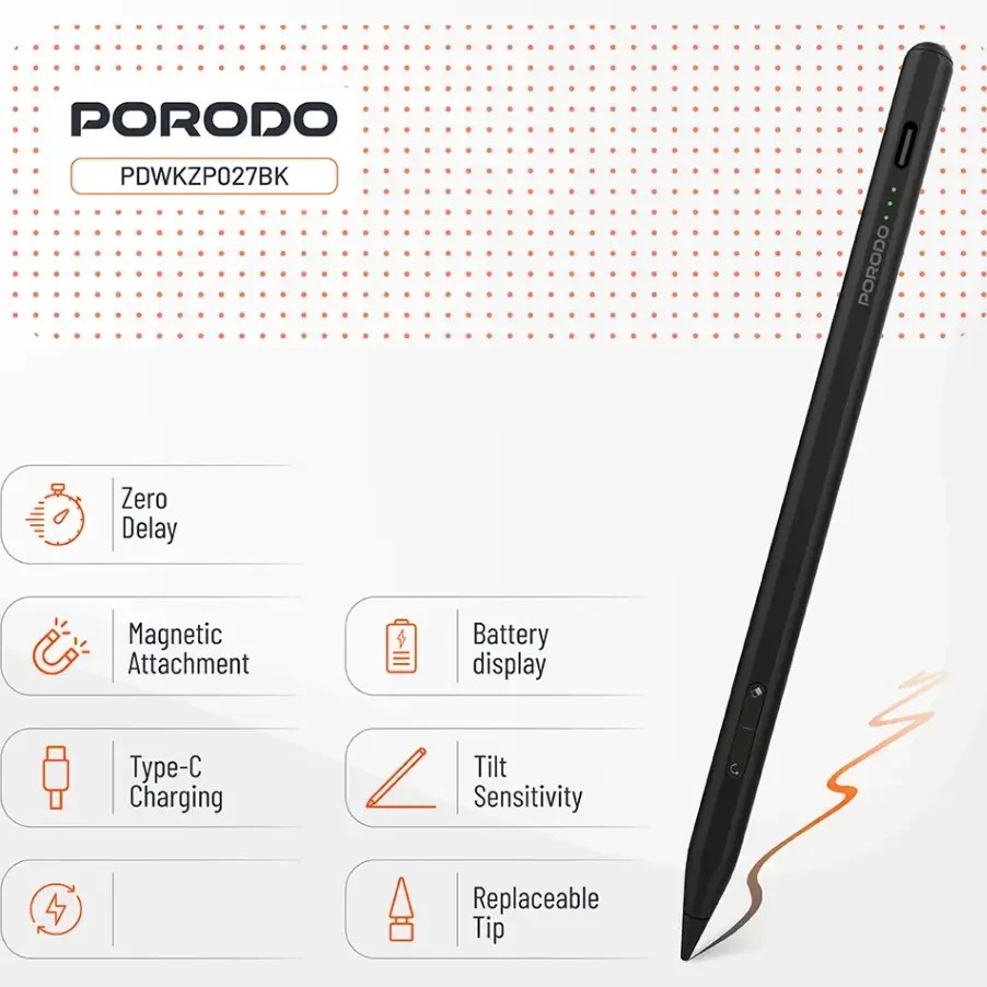 قلم هوشمند آی پد لمسی مغناطیسی پرودو مدل Porodo Magnetic Pen for ipad