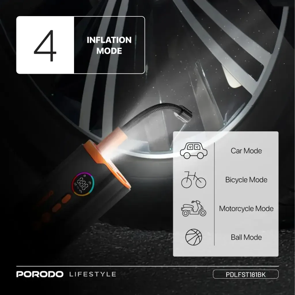 پمپ باد شارژی پرودو مدل Porodo Electric Air Inflator PDLFST181
