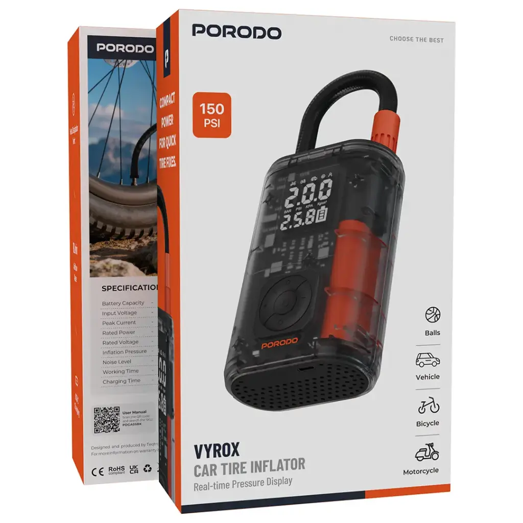 پمپ باد شارژی پرودو مدل Porodo Vyrox Car Tire Inflator PDGA05BK