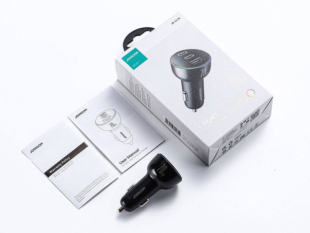 شارژر فندکی تایپ سی فست شارژ 70 وات جویروم JOYROOM JR-CL26
