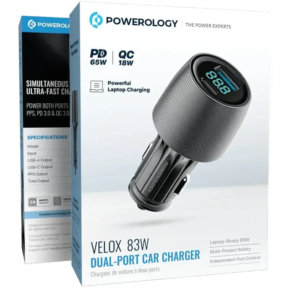 شارژر فندکی خودرو پاورولوژی مدل Powerology VELOX 83W PCCSR020