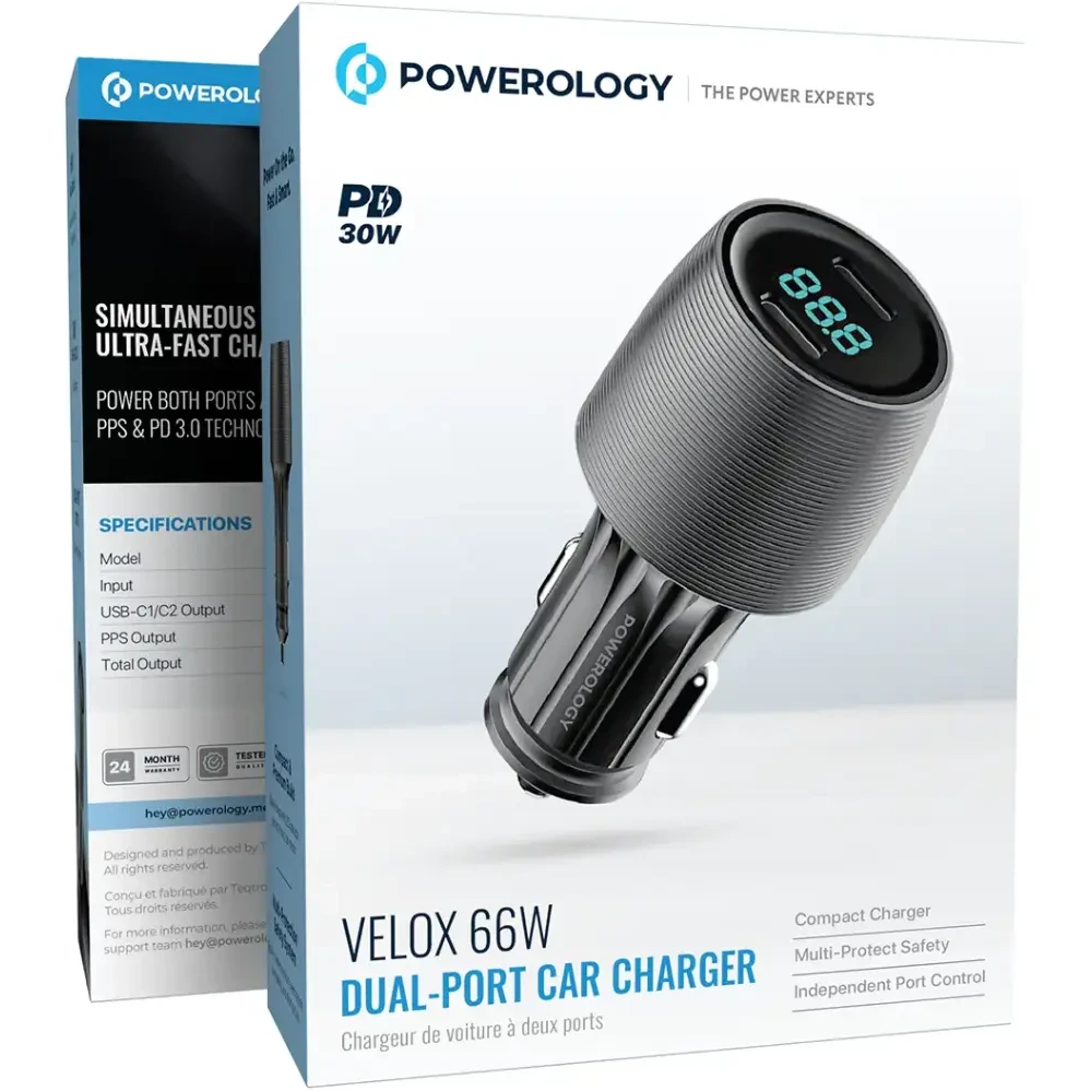 شارژر فندکی خودرو پاورولوژی مدل Powerology Velox 66W PCCSR021