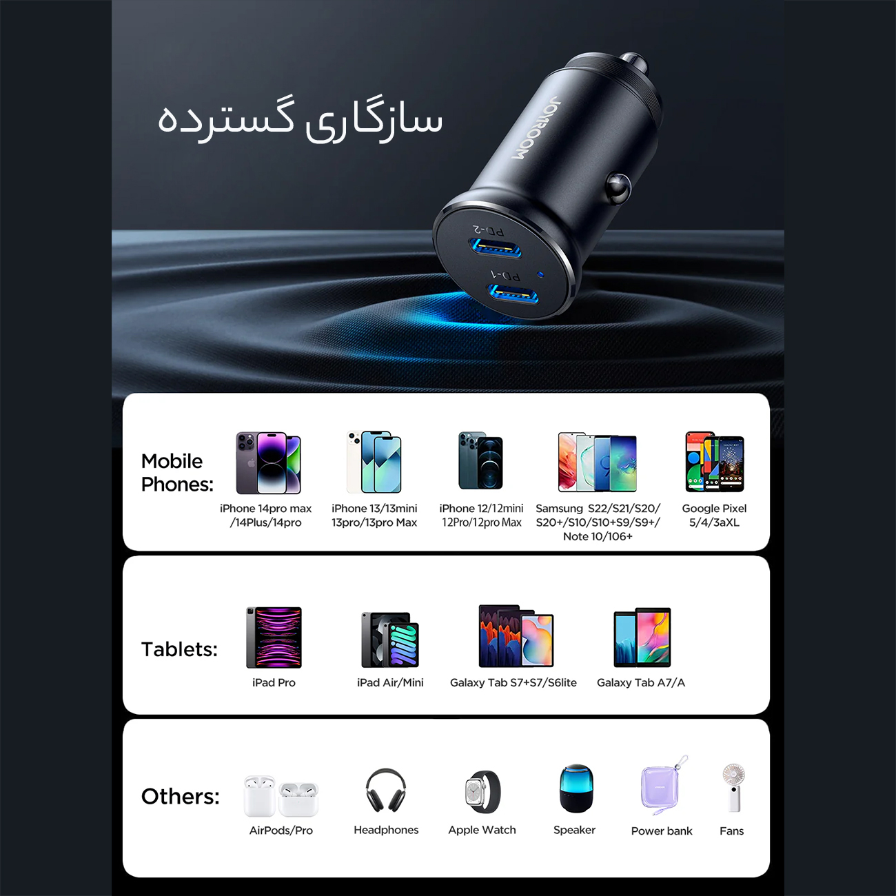 شارژر فندکی فست شارژ ماشین دو پورت تایپ سی 30 وات جویروم JOYROOM CCN06