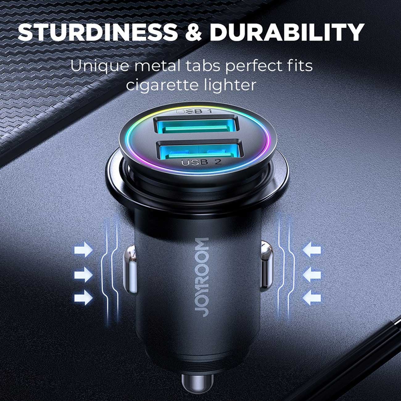 شارژر فندکی فست شارژ ماشین دو پورت یواسبی 24 وات جویروم JOYROOM CCN03