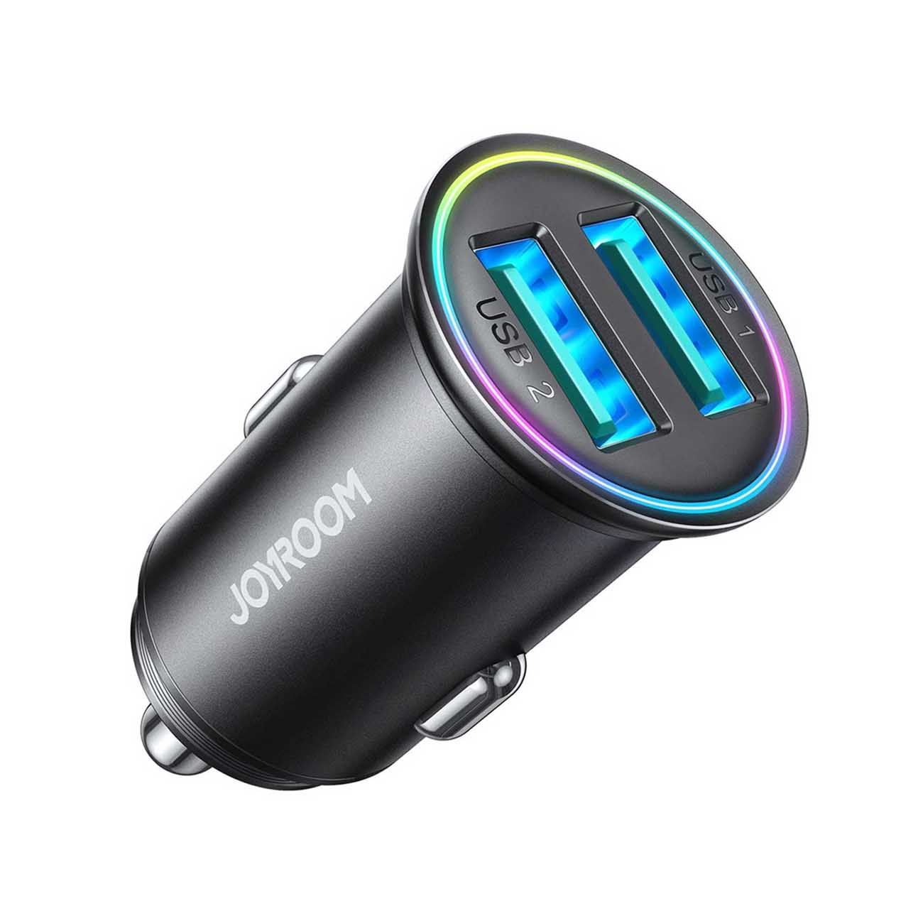 شارژر فندکی فست شارژ ماشین دو پورت یواسبی 24 وات جویروم JOYROOM CCN03